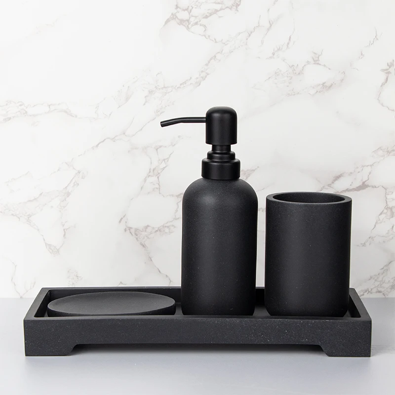 Custom logo luxury polyresin marble sandstone wooden bathroom accessories set good quality