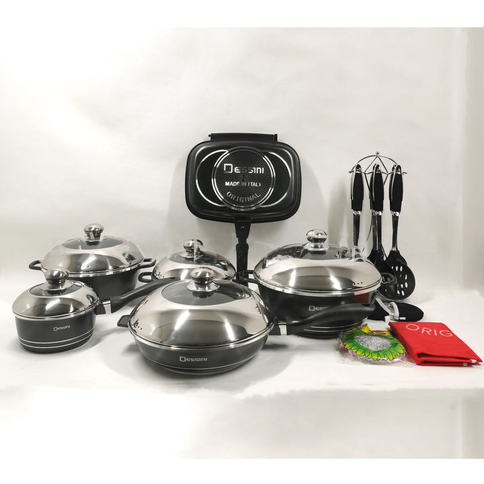 Dessini 23pcs Die-casting Aluminum Cookware Set Non-stick Pot with Tempered Glass Lid