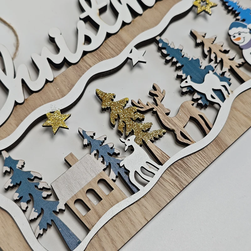 Maple Crafted 3D DIY Wooden Christmas Decorations Painted Stand for Festive Atmosphere Enhancement Wall Signs & Wood Crafts