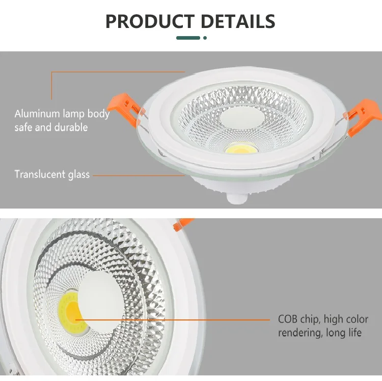 Indoor Hotel Home Office Lighting Recessed Mounted 5w 7w 10w 15w 25w 3 Color In One Down Light COB Ceiling Glass Led Downlight