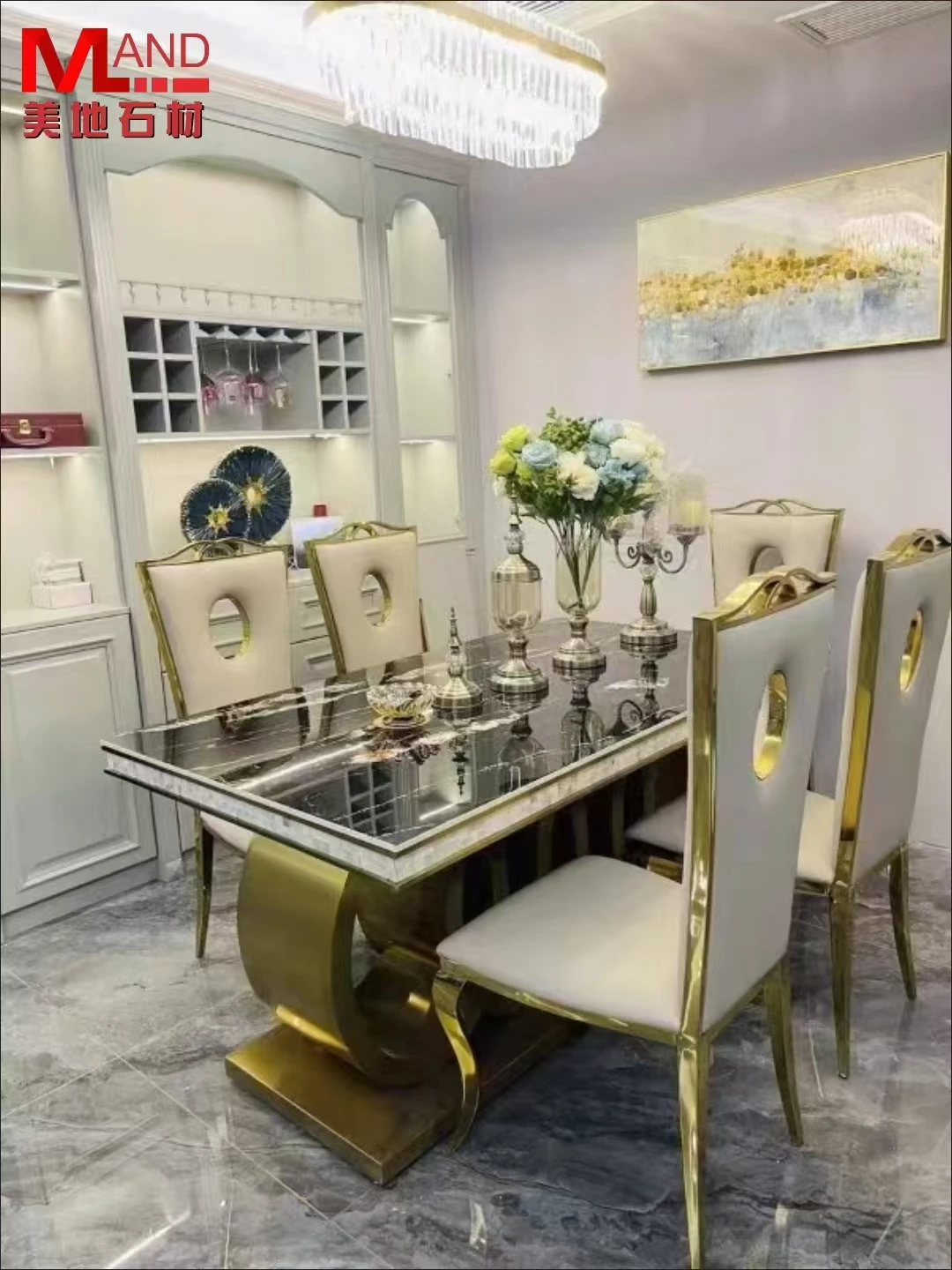 Studio direct sales natural luxury stone dining table conference table high-end marble long table