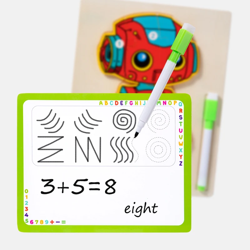 CE CPC New Montessori Wooden Puzzle Toy Double-sided Robot 3D Jigsaw Puzzle Drawing Board Educational Toys For Toddler