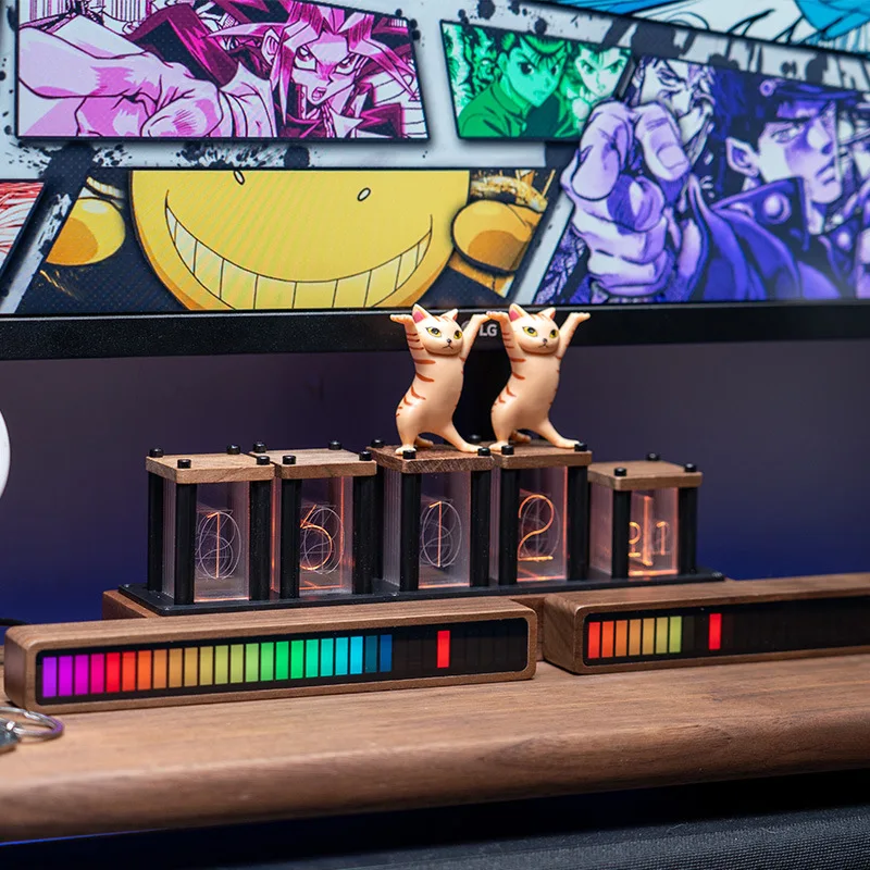 X-043 modern usb port Quasi-glow tube RGB led digital & analog-digital smart desk & table clock alarm steampunk wood gixie clock