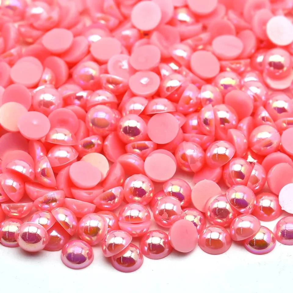 Wholesale Factory Price 6 mm Red AB Plastic Half Round Pearls Rhinestones For Clothing Decoration