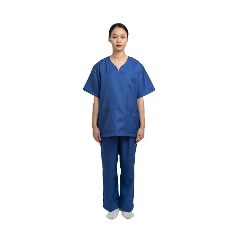Wholesale New style Stretchy Hospital Blue V Neck surgical uniform medical  scrubs sets