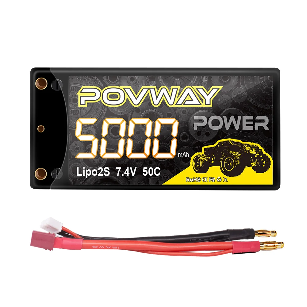 POVWAY 2S 5000mAh 7.4V 50C Shorty Lipo Battery Hard Case