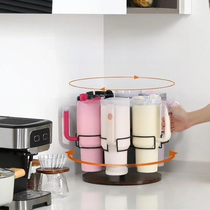 Factory Custom 40 oz 6 Hole Swivel Water Bottle Storage Metal Kitchen Organizers Rotatable Rack for Stanley Cup Bar Holder