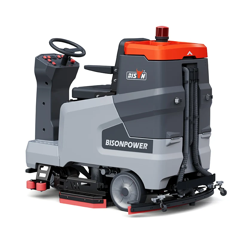 Bison Shopping Mall Wet Dry Floor Cleaning Machine Ride On Commercial Road Street Scrubber Sweeper Washer With Battery Charger