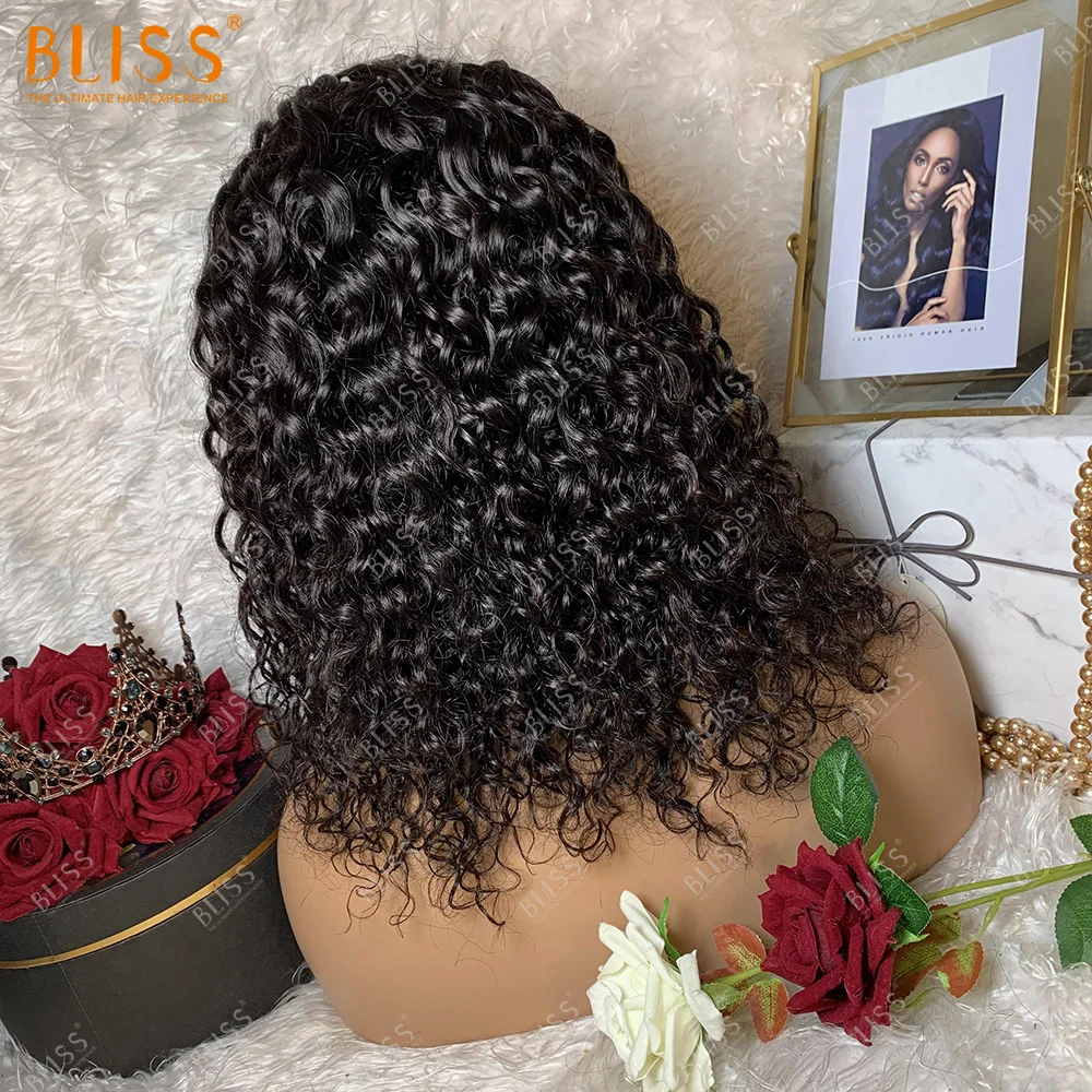 Bliss 100% Human Hair 13x4 Deep Wave Lace Front Middle Part Pre Plucked Short Bob Water Wave Wigs for Women