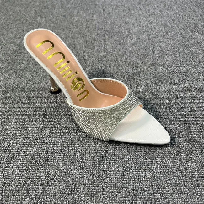 Stylish Pointed toe shoes stiletto heels slippers for women Sexy Beauty Shiny ladies slippers