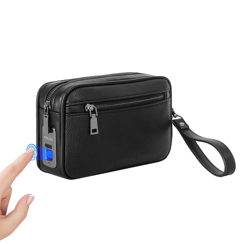 Genuine leather Fingerprint Lock Men Bag Anti Theft Genuine Leather Wallet Cow Hide Business Clutch Handbag