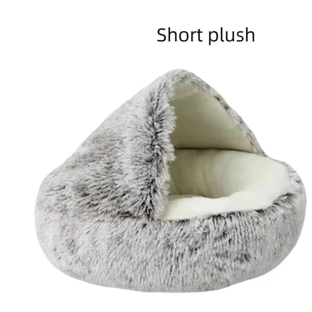 Cat Bed Round Plush Fluffy Hooded Cat Bed Cave Pet Beds