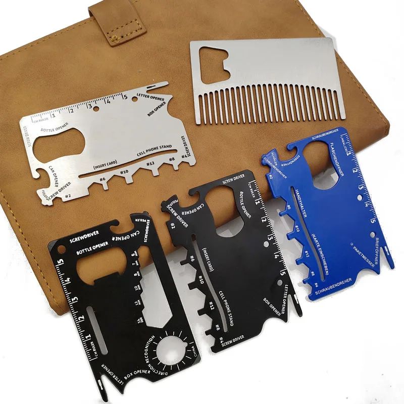 22 in 1 Credit Card Multitool Metal Survival Card Knife Wallet Bottle Opener Card Emergency Camping Tool for Outdoor Hunting