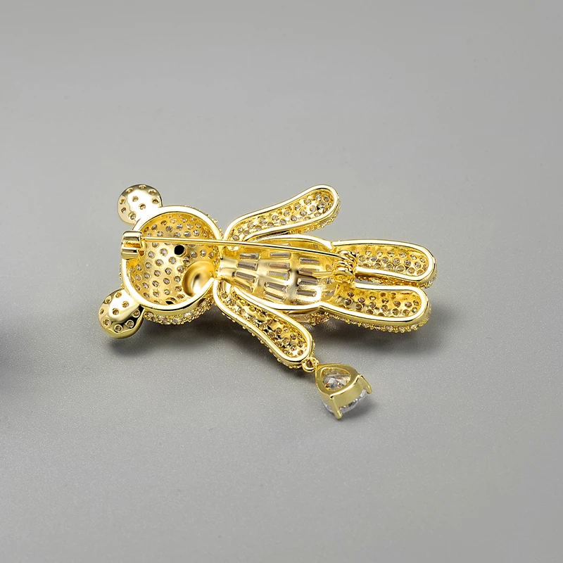 new design animal brooches teddy bear shape cute brooch cz crystal fashion brooch for ladies