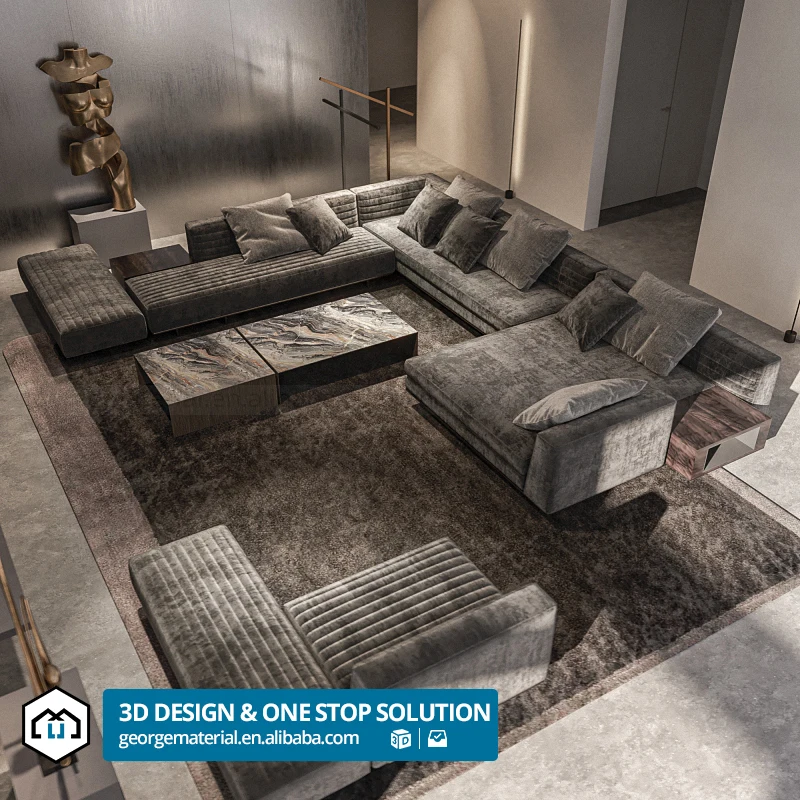 Interior Design Contemporary Concise Style Full House 3D Max Rendering Floor Plan Trend Layout Construction Drawing