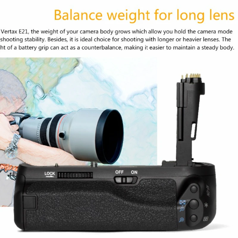 Pixel Vertax E21 Battery Grip for Canon 6DII 6D Mark II 5D3 5DIII 5DMark 5DS for Canon Camera Battery Grip