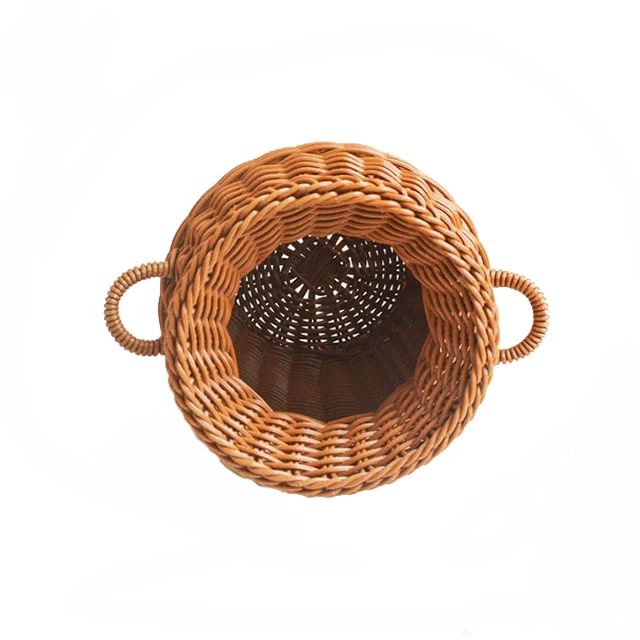 Renel Home Decor Plastic PE Woven Antique Rattan Vase for Artificial Flowers