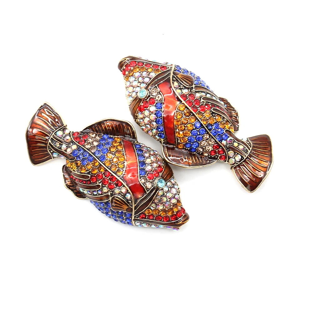 Multicolor Rhinestone Crystal Lucky Fish Women Dress Brooch Pin Decoration Gift Accessories