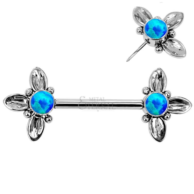 Eternal Metal ASTM F136 Titanium Threadless Petal Opal Nipple Barbells Piercing Jewelry