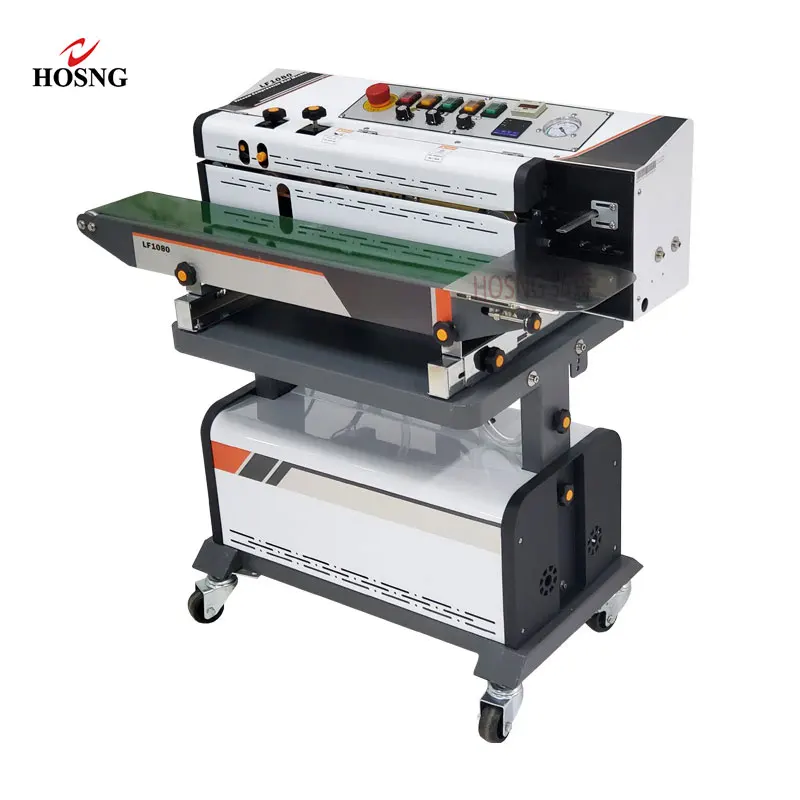 HS-LF1080 Portable Continuous Air Suction And Gas Flushing Band Sealer Vacuum Inflating Bag Sealing Machine With Code Printer