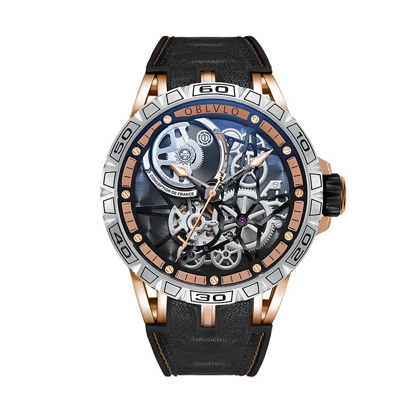 Custom Genuine Leather Boss Sapphire Tourbillon Gift Water Proof Boys Wristwatches Automatic Mechanical Watches for Men