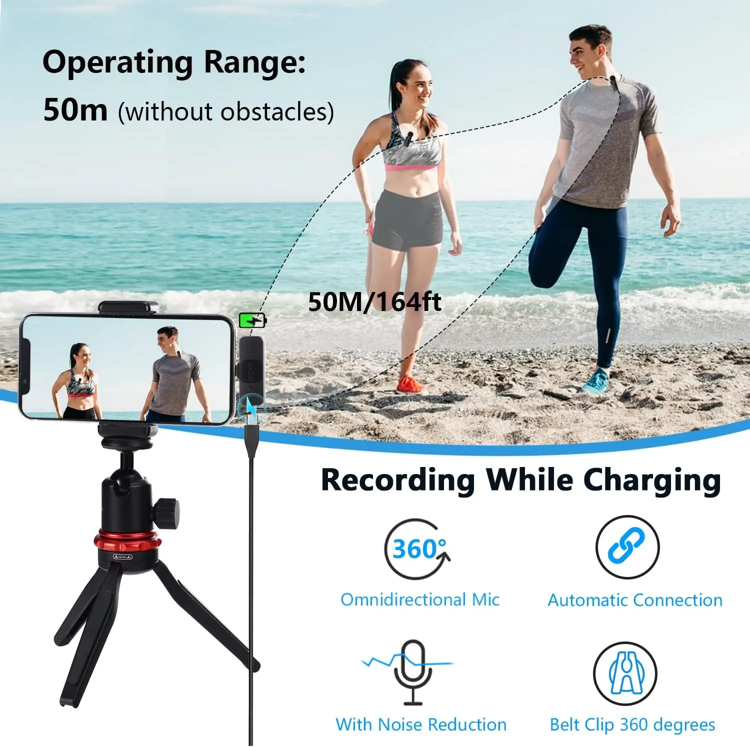 BOYA BY-V2 Video Recording Interview Live Streaming Cancellation Omnidirectional Wireless Lavalier Microphone for iPhone iPad