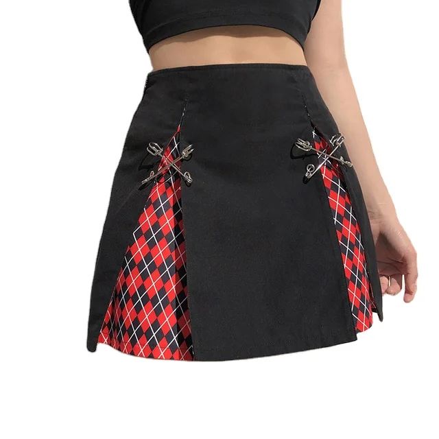 High Waist A-Line Short Skirt 90s Vintage Streetwear Sexy Multi Color Gothic Lace Mini Pleated Skirt Women Punk Aesthetic
