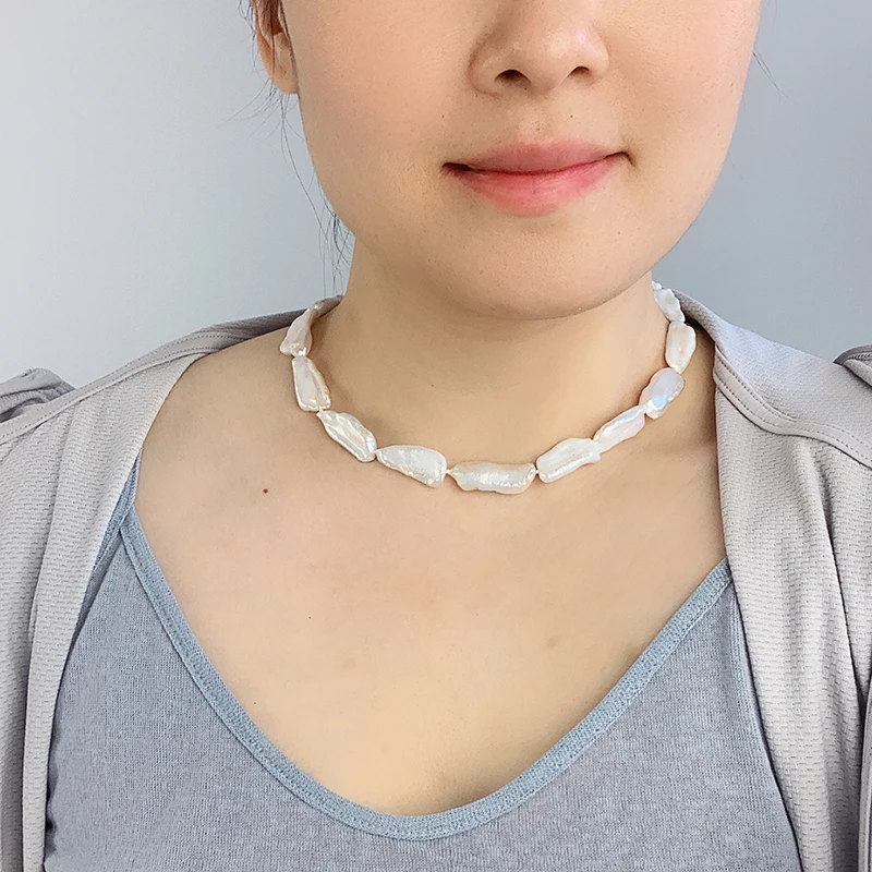 zhuji wholesale big biwa pearl natural necklace,good luster,very clean surface,adjustable length