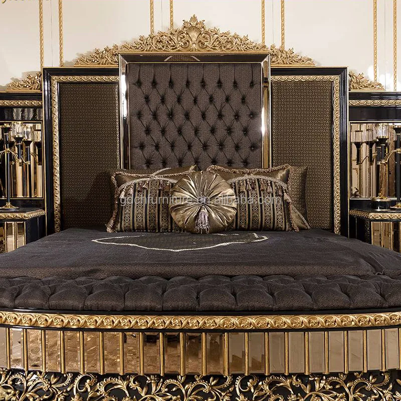 Европейская Золотая мебель из массива дерева ручная резьба кровать большого размера Классическая Роскошная французская кровать большого размера