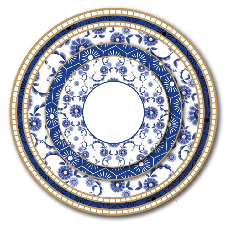 Hot Selling Hand-Painted Blue Bohemia Ceramic Tableware Gold Rim Decor Bone China Dinner Set Engraving Sustainable Weddings