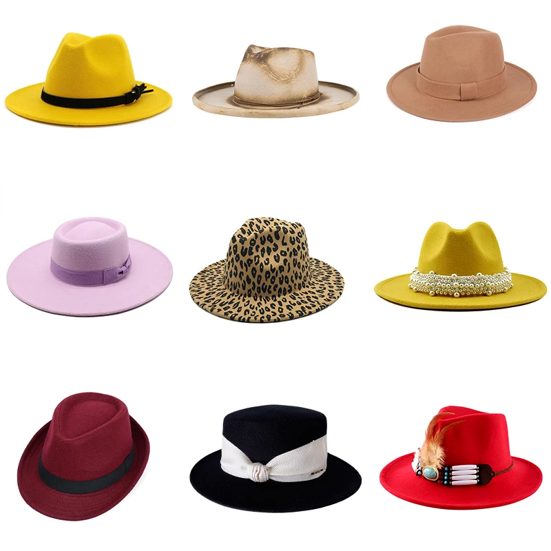Dropshopify Fall Hats Women Zebras Fedora OEM Chapeau Larges Brim Tie Dye Hat Chain Short