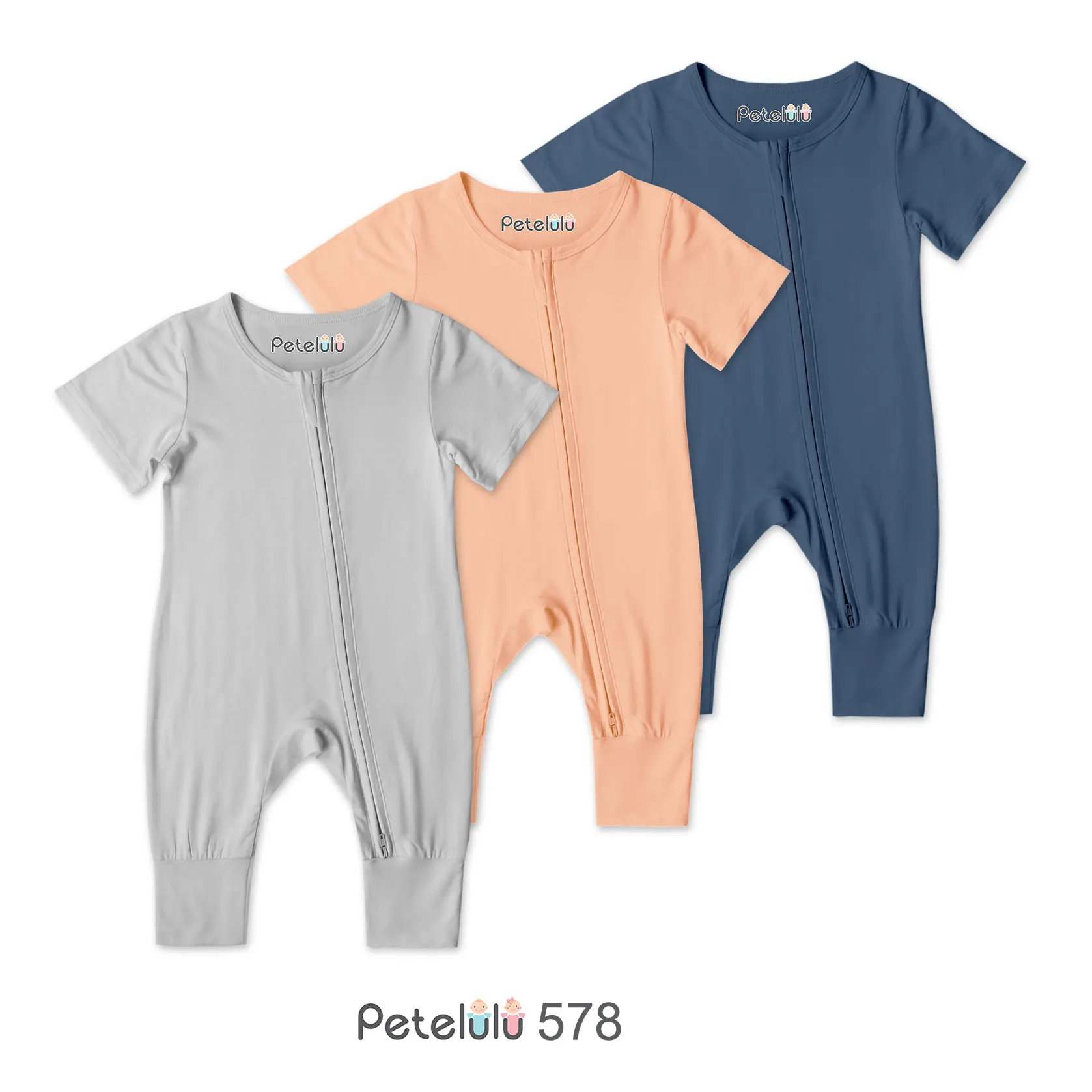 Short Sleeve Baby Romper Unisex  95 bamboo viscose 5 spandex baby Pajamas Zipper Baby Bodysuit