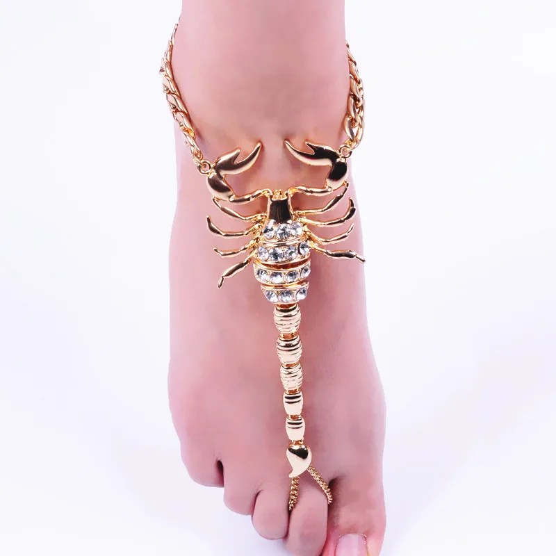 Popular Hot Sale 18K Gold Plated Real Gold Plated Crystal Rhinestone Scorpion Toe Anklet For Women Gift