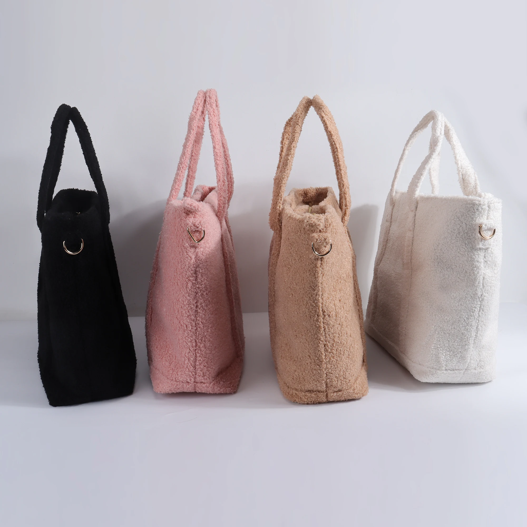 Sherpa Fleece Metal Zipper Tote Bag High Quality Women Winter Fuzzy Teddy Travel Hand Bags Student Ladies Tote Bag Shopping Tote