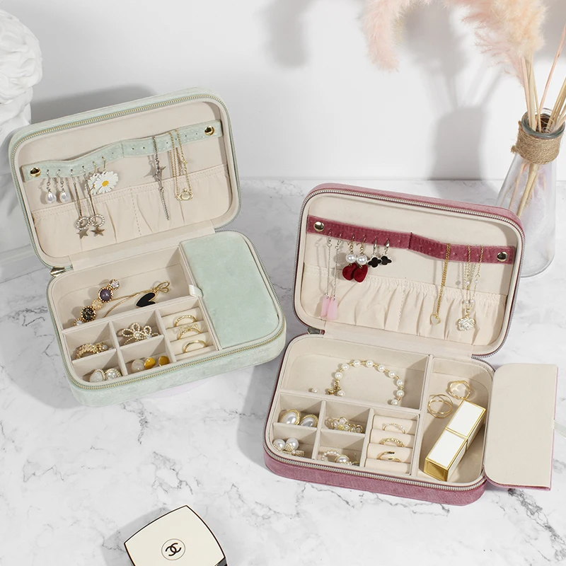 New Zipper Velvet Jewelry Travel Case Jewelry Accessory Storage Box Portable Jewelry Organizer for Women