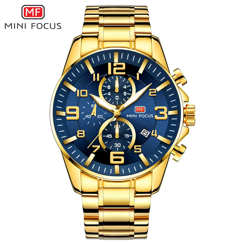 2021 Mini Focus MF0278G Advertisement Quartz Wristwatch Stainless Steel Strap Luminous Waterproof Luxury Men Chrono Watch