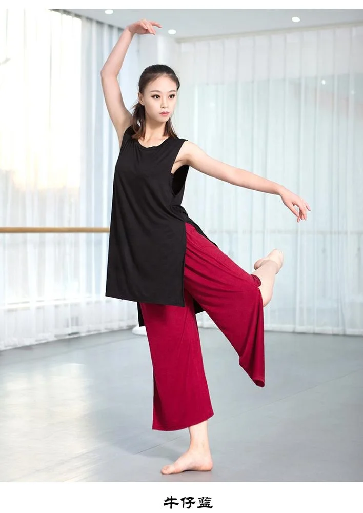 Оптовая продажа, свободная тренировочная футболка для танцев, женские длинные модельные Топы И Футболки без рукавов