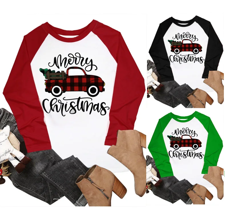 Christmas Letter Printing Ladies Tops T Shirt Women