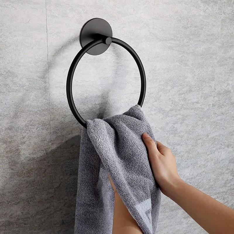 Customized New Product New Stainless Steel Bathroom Wall Mounted Towel Rack Holder Black Towel Ring