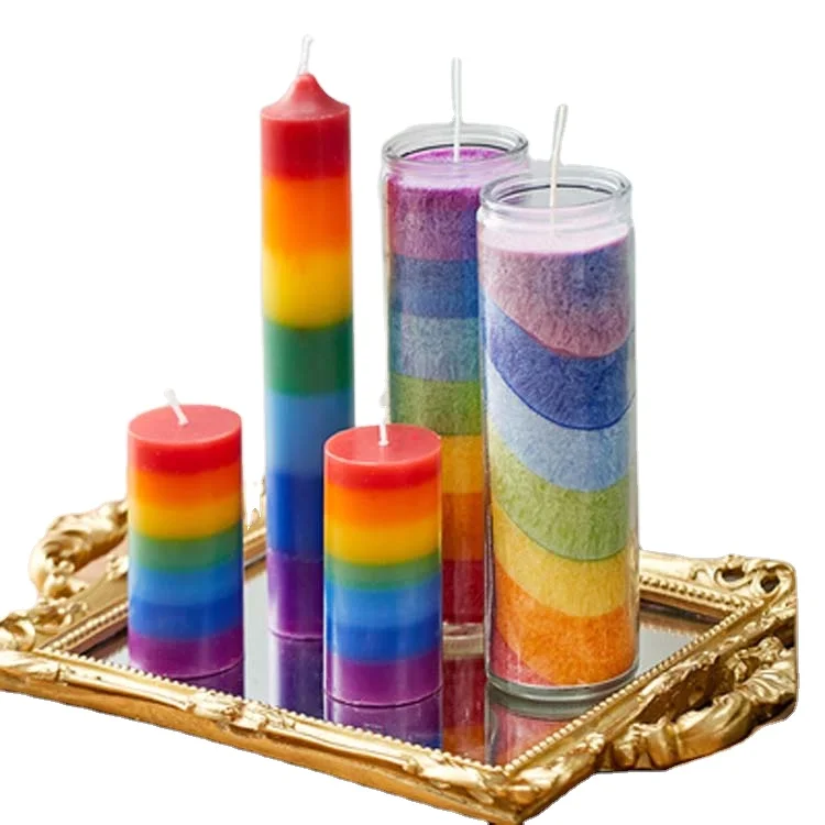 China Wholesale rainbow Colorful Candle Glass Jar Catholic Religious Candles 7 Day Candles