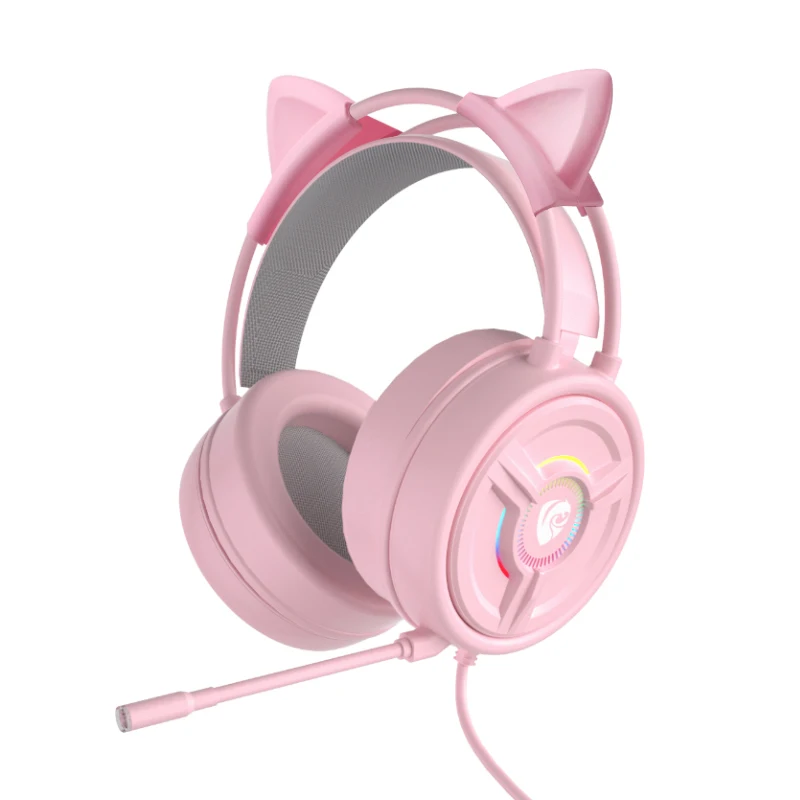 Cross-border spot cat ears eat chicken head-mounted wired gaming desktop laptop gaming headset with wheat