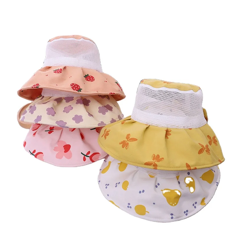 Summer Mesh Girls Bucket Hat Breathable Floral Kids Panama Hat With Bow Outdoor Children Sun Hat Beach Accessories 3-10Year