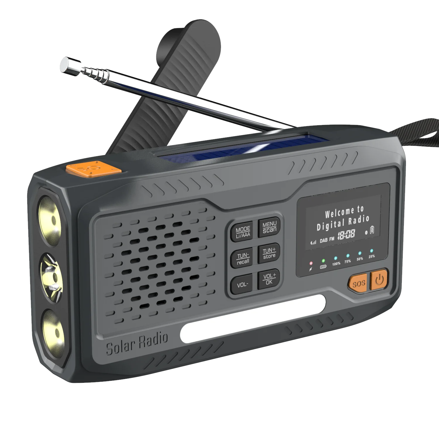5000mAh Solar Powered Emerncy Radio LED Lamp USB Light FM AM DAB/DAB+ Weather Internet Radio Car Radio Headphone Jack Char Power