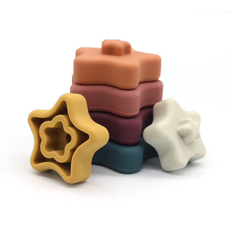 Custom Star Shape Kids Educational Learning Stacking Tower Silicone Building Block Montessori Toy