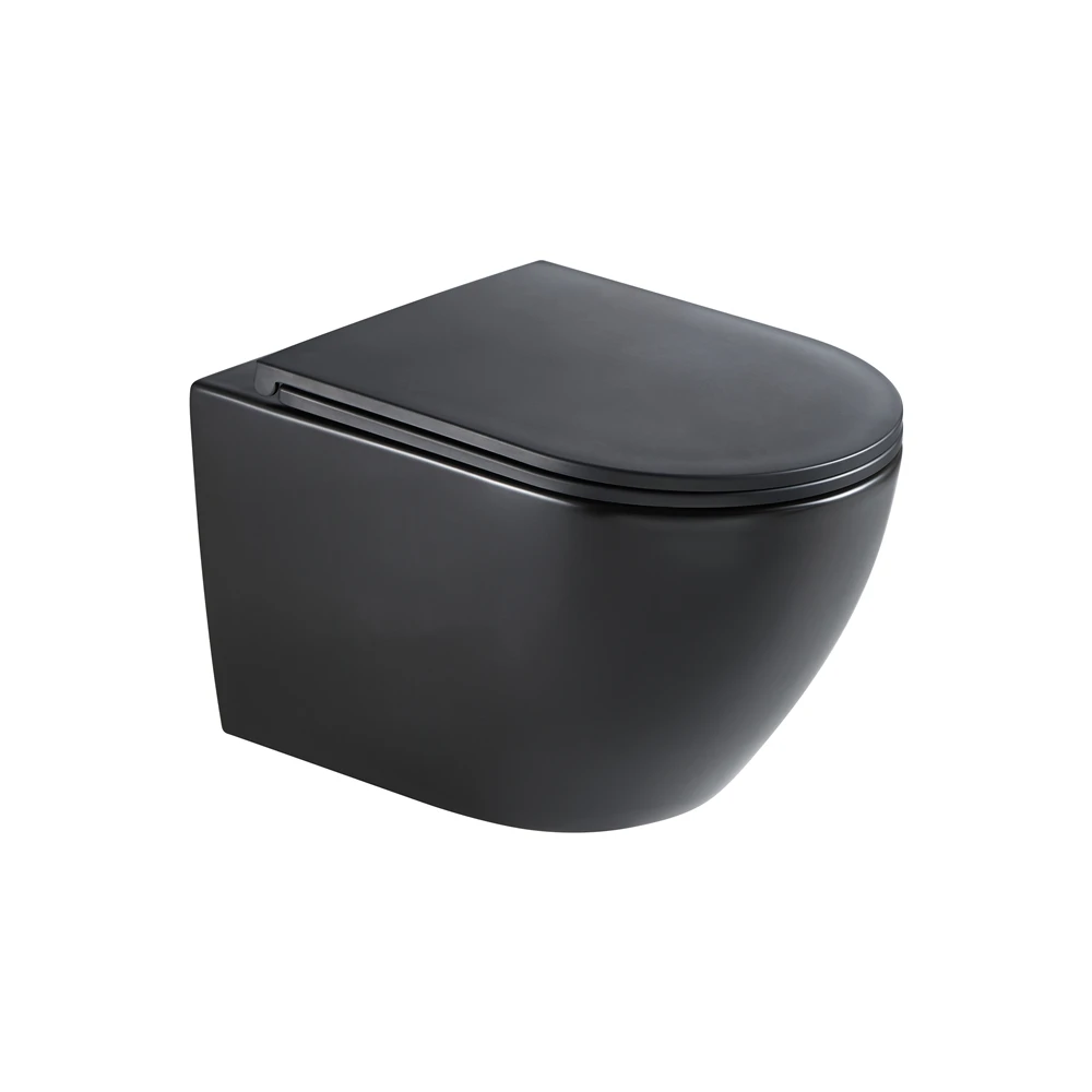 European Wall Hung Wc Bathroom China Factory Matte Black Color Wall Mounted Toilet Set