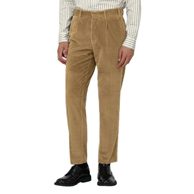 Fashionable Loose Wide Leg Straight BROWN cotton poly blend Corduroy Pants for Men
