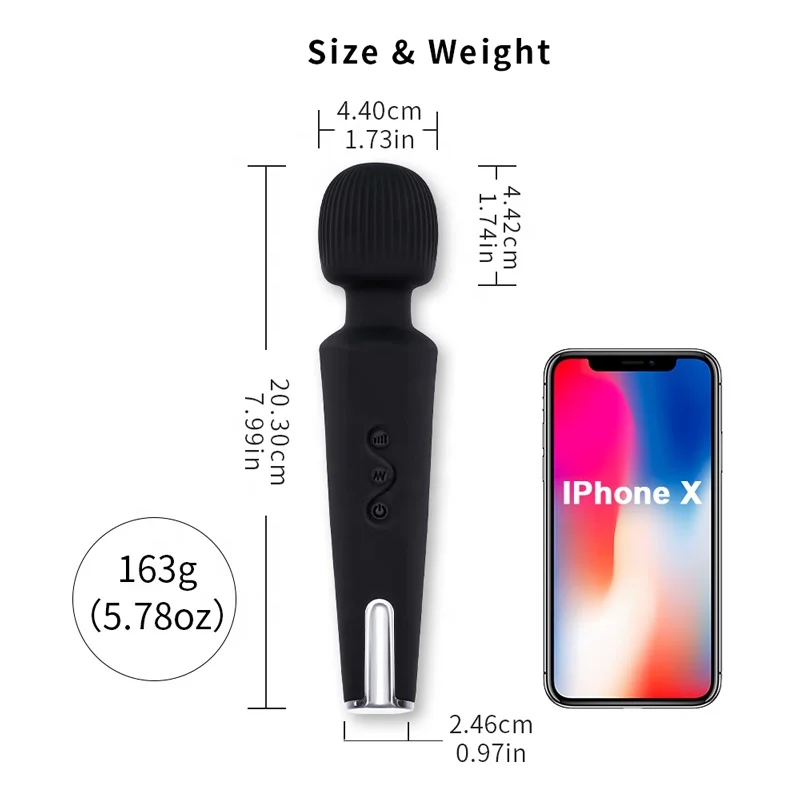 
black color usb rechargeable cordless body massage wand massager 