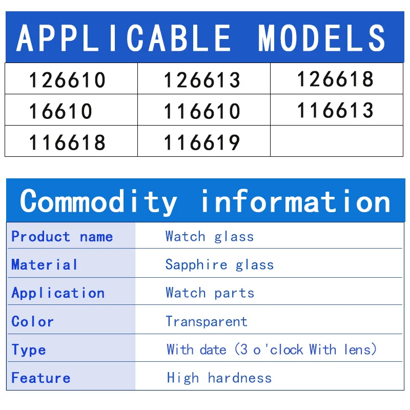 Custom Sapphire Glass Date Window Crystal SUB For RLX Parts 126610 126613 126618 16610 116613 116618 116619