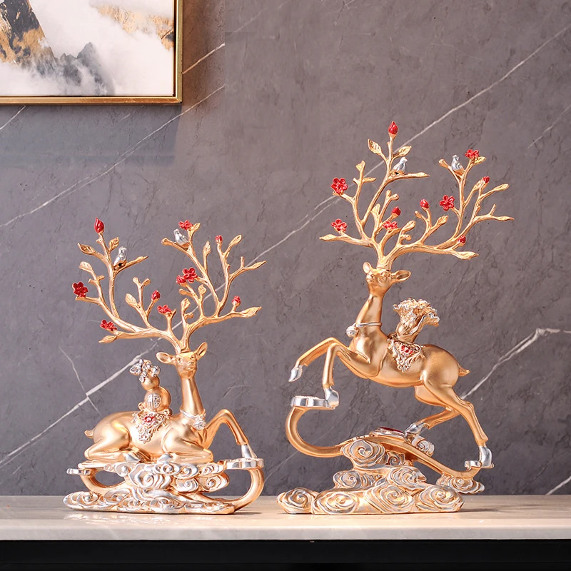 Creative deer ornament Resin crafts animal statue custom oem resin  modern home luxury cabinet decoration glod deer decor gift