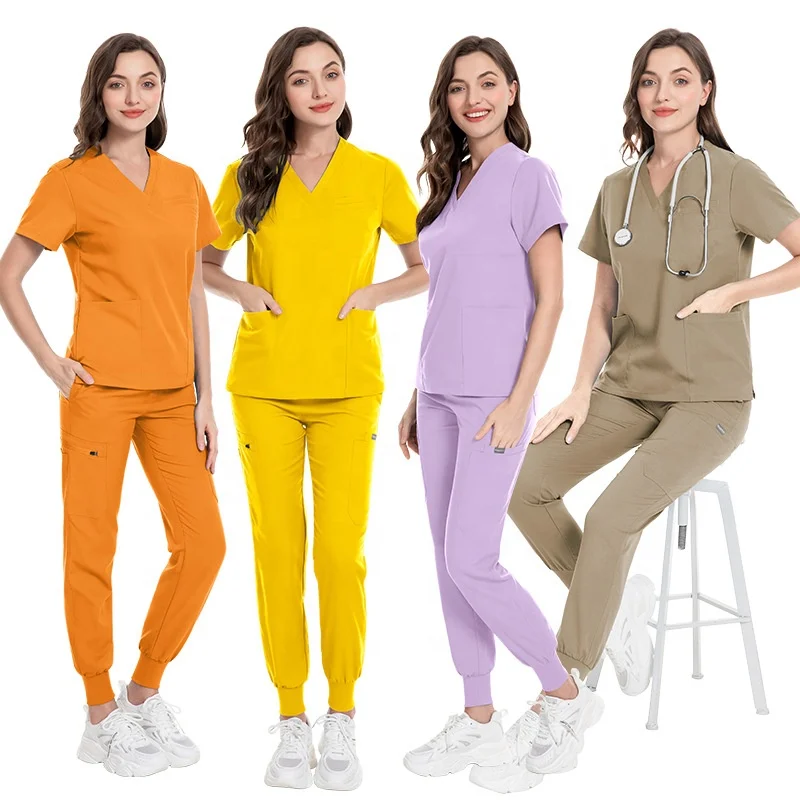 Unisex Women Men Custom Logo Scrub Suits nurse scrubs suits medical hospital uniform sets top jogger pants scrubs uniforms sets
